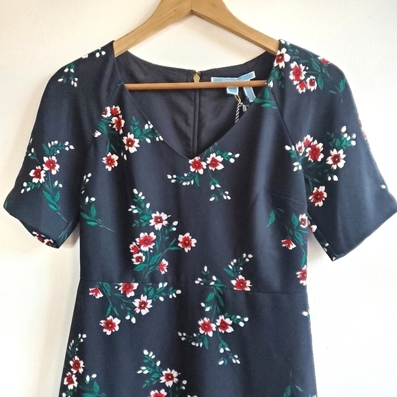 New Draper James Floral Print V-Neck Black Midi Dress NWT Size 0 - Picture 7 of 11